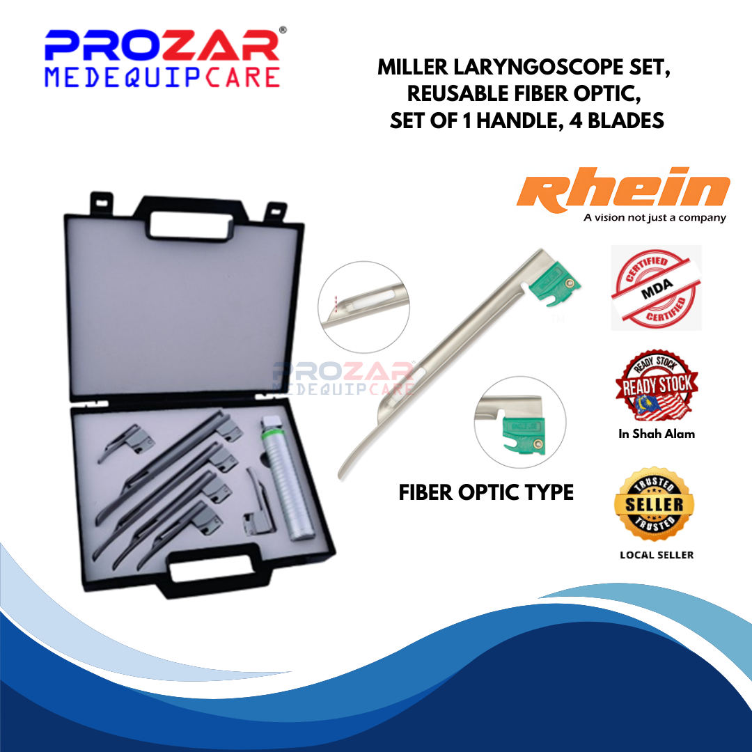 thumbnail interactive-video image 1 of CYNAMED USA Reusable Laryngoscope Set – Miller Blades (4) + Handle, EMT Intubation 1 of 4